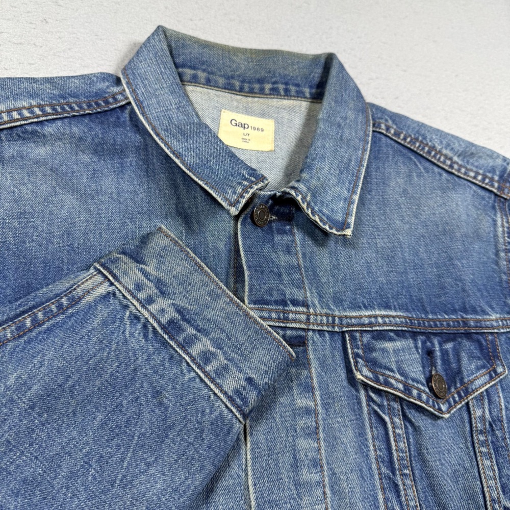 Gap‎ 1969 Denim Trucker Jacket Mens Large Tall Blue Medium Wash Cotton Jean Coat
